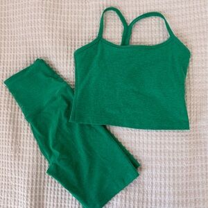 Beyond Yoga Emerald Green Ribbed Bralette & Short Set